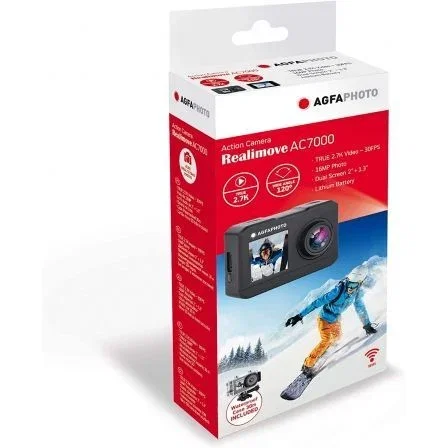 AgfaPhoto Cámara Deportiva AC7000, 2.7K 16MP, Ángulo de Visión 120º, Gris